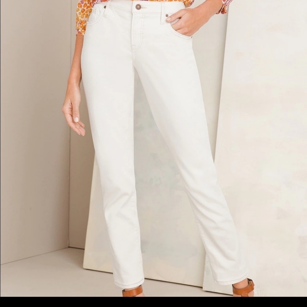 Chico's The So Slimming Girlfriend Distressed Ankle White Jeans Size 00